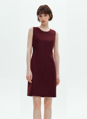 VER TOW 2025春季新款女士绛红色羊毛连衣裙气质通勤时尚连身裙
