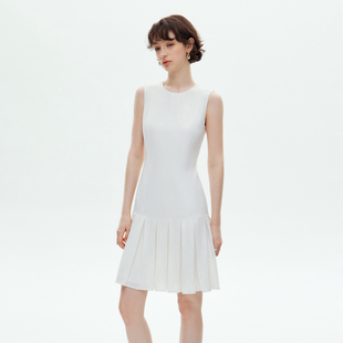 TOW雅白色醋酸无袖 VER 清仓 连衣裙通勤百褶连身裙藏青色 断码