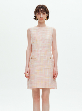VER TOW 2025春季新款粗花呢羊毛无袖连衣裙休闲轻奢高级气质裙子