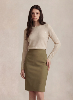 VER TOW 卡其色亮片羊绒羊毛针织衫 秋冬圆领套头优雅风女羊毛衫