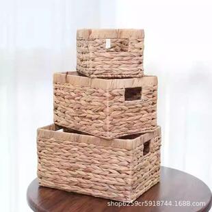 葫芦草编收纳筐家用桌面收纳盒纯手工家居长方形无盖筐子置物储物