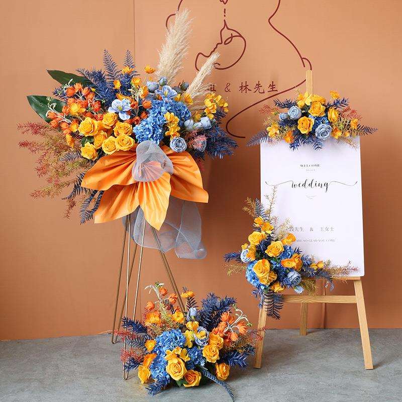 橘色开业花篮仿真花迎宾牌装饰花店铺门口展区入口花架假花水牌花