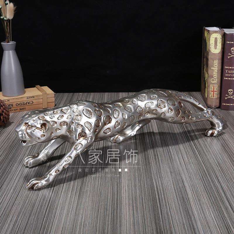 欧式复古古银色金钱豹摆件 雕塑树脂工艺品桌面装饰品 外贸热卖款