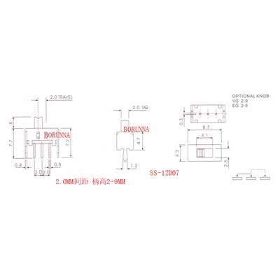 SS12D07VG5 拨动开关 2档3脚 SS12D07 柄VG高5MM =1000个