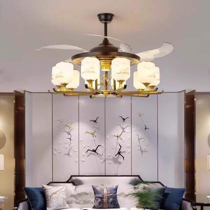 新中式隐形风扇客厅灯中国风风扇吊灯带遥控创意led餐厅卧室灯具