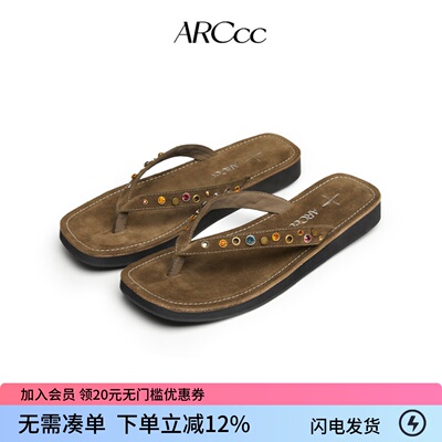 ARCcc WMNS M02宝石金属真皮牛反绒人字拖鞋休闲凉鞋夹脚拖鞋春夏