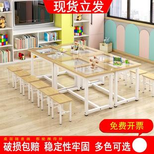 幼儿绘画美术桌培训钢化玻璃手工课桌椅小学生辅导班彩色画室桌子