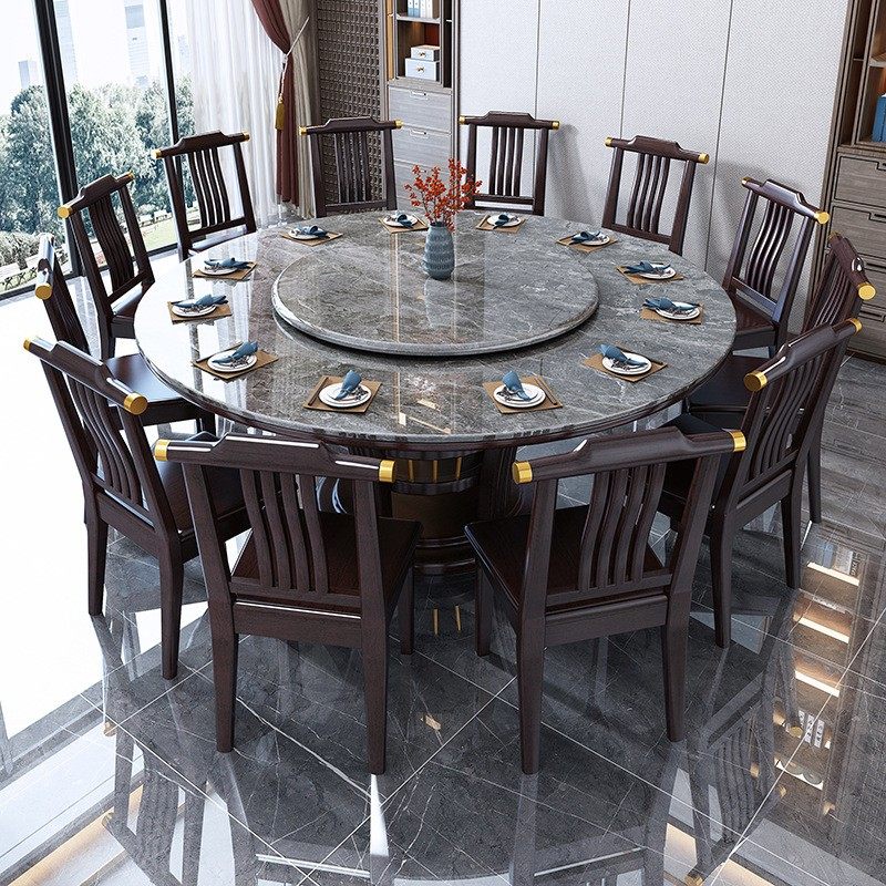 岩板餐桌全实木餐桌椅组合新中式圆桌酒店餐厅大圆桌家用吃饭桌子,住宅家具,岩板餐桌,淘宝优惠券,粉丝福利购,淘宝优惠卷