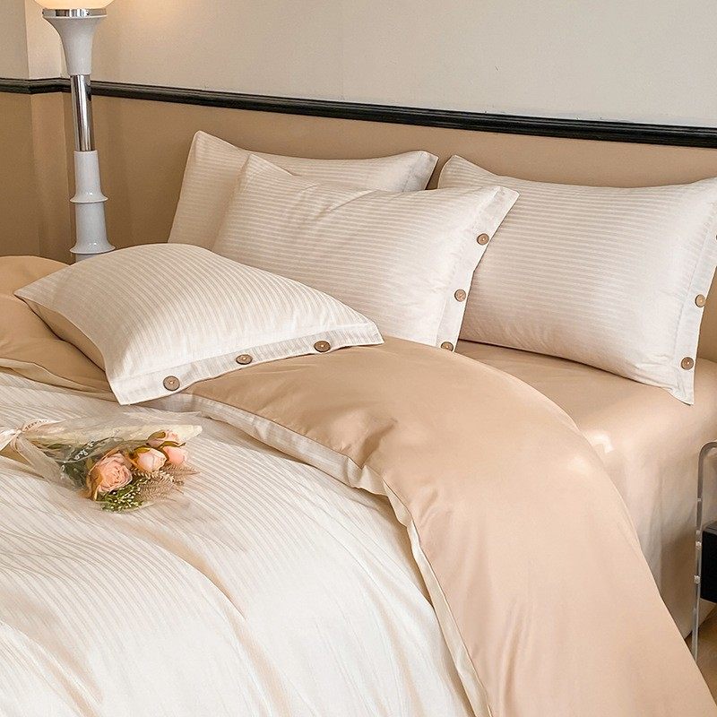 纯棉全棉四件套长绒棉贡缎提花四件套简约民宿学生床上用品,床上用品,床品套件/四件套/多件套,淘宝优惠券,粉丝福利购,淘宝优惠卷