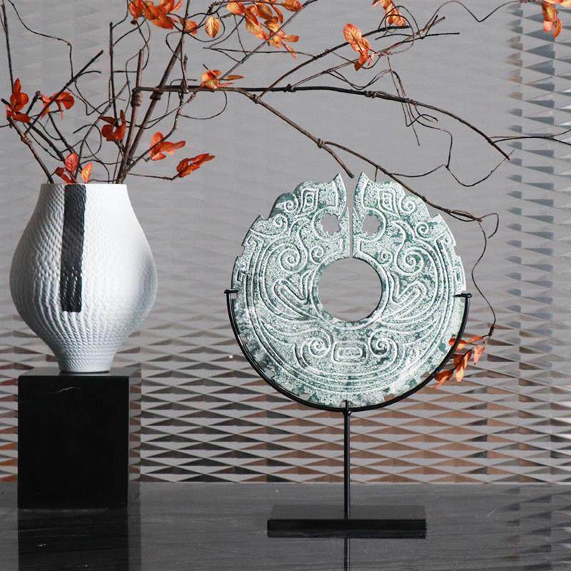 中式手工雕刻浅绿龙玉璧家居酒店样板房书房博古架艺术装饰品摆件