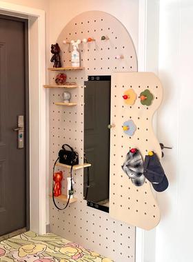 木目iwood 入户玄关洞洞板带镜子一体 可遮挡关闭全身镜全身镜