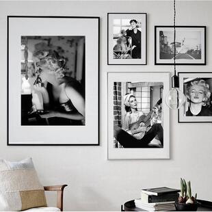 玛丽莲梦露摄影工作室工作室装饰画赫本黑白摄影画斯堪的纳维亚客