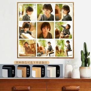 实木儿童婚纱照全家福四宫格洗照片打印加相框拼图定制正方形挂墙