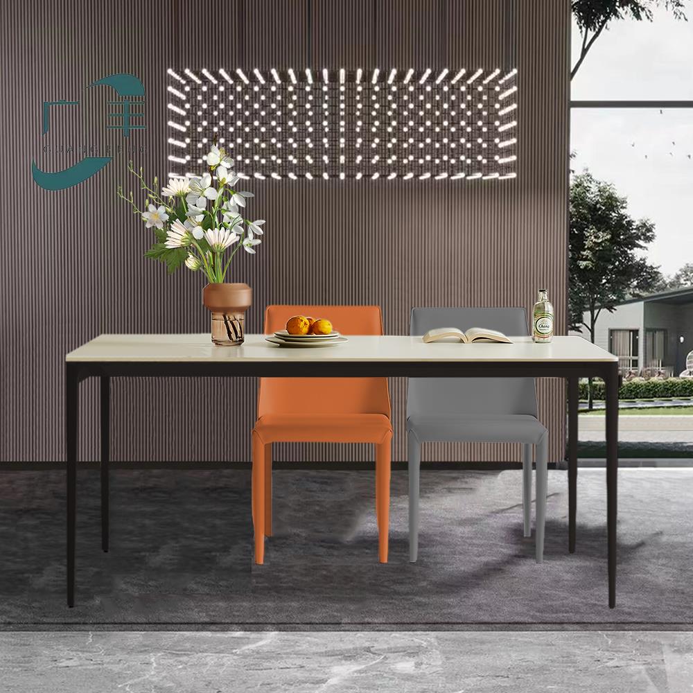 依诺岩板餐桌意式极简约现代家用小户型铝合金长方形客厅吃饭桌子