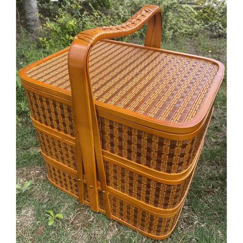 竹编篮子 酒店送餐篮外卖食盒拜拜篮手提竹篮 礼品盒野餐篮祭祖祀