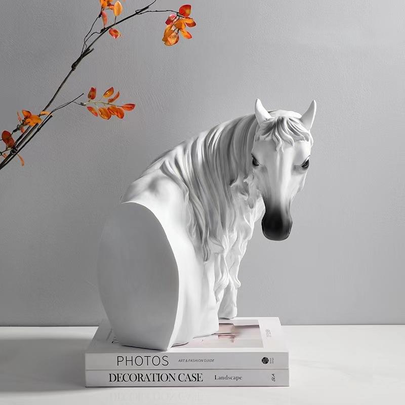 新中式树脂马首马头雕塑摆件客厅玄关酒柜样板房电视柜家居装饰品