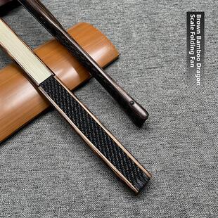 覆古棕竹龙鳞翻宣纸折扇95寸18方文玩扇苏工洒金扇骨竹制扇子