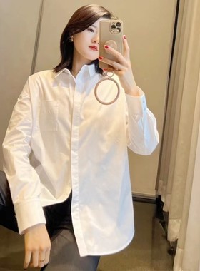 阿玛施女装正品2026春夏季新款百搭烫钻宽松白色长袖衬衫女上衣