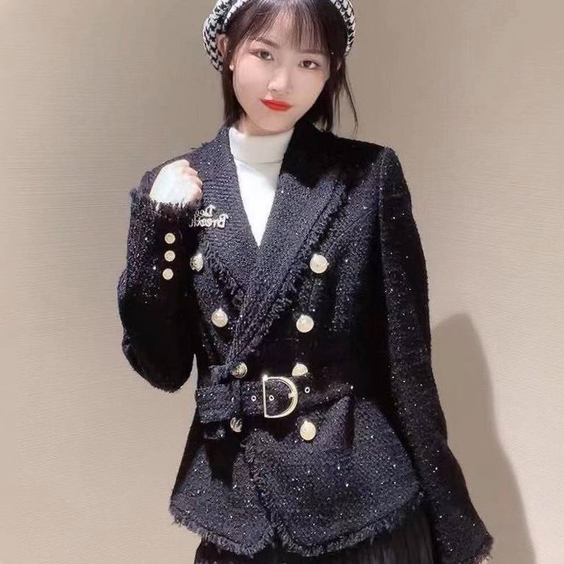 阿玛施翻领细闪气质小香风短外套