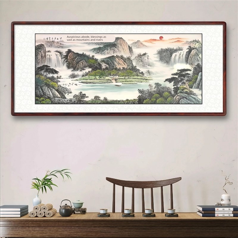 山水国画聚宝盆名家手绘新中式客厅沙发背景墙挂画装饰画办公室