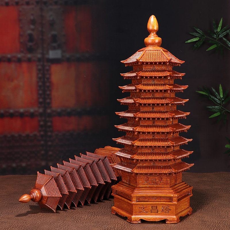 开孔九层13层文昌塔摆件木质办公桌装饰品笔筒 花梨木 黑檀 桃木