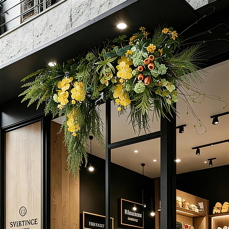 服装店门头装饰仿真花艺壁挂绿植店面橱窗氛围插花墙面垂吊假植物