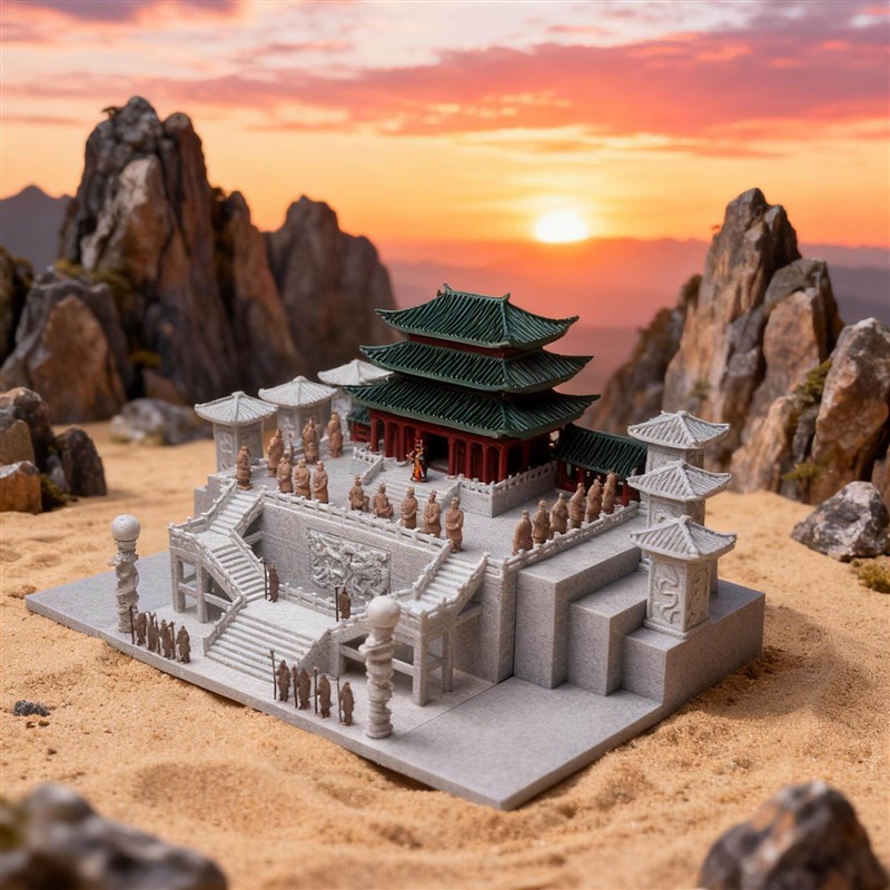 秦始皇陵仿古宫殿风摆件微缩景观装饰品鱼缸假山沙盘造景赠兵马俑
