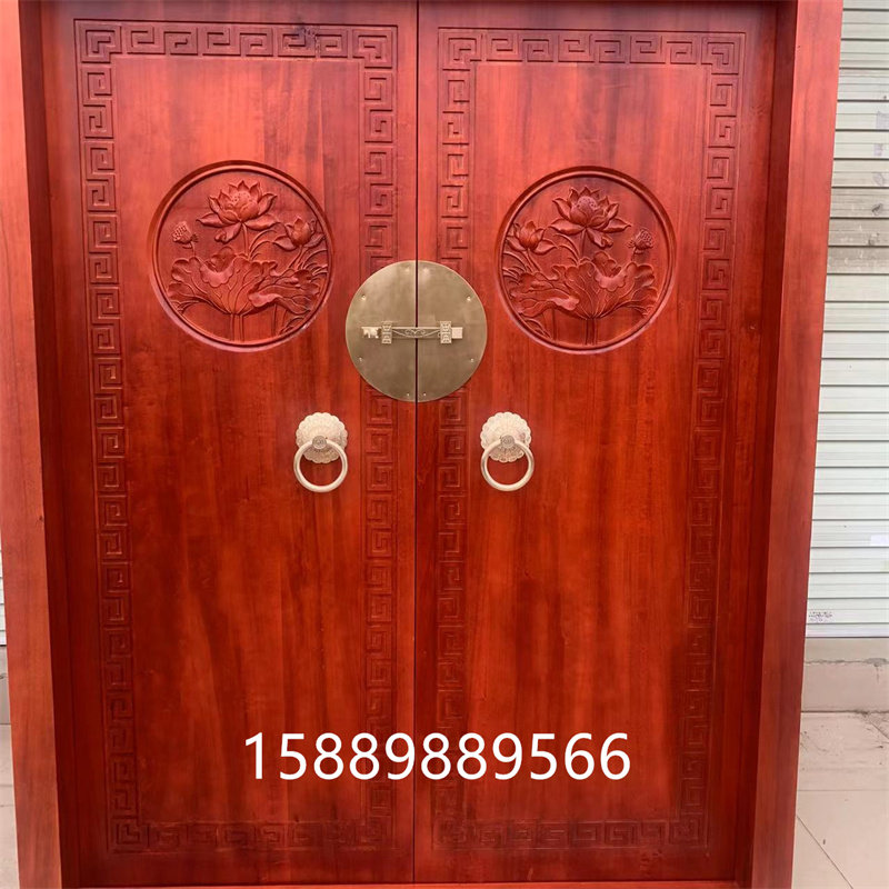 仿古实木大门庭院老式双开进户门农村围墙木门中式别墅对开榆木门