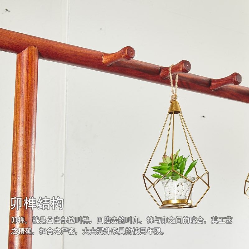红木衣帽架刺猬紫檀新中式置物架花梨实木卧室双层落地挂衣架双抽