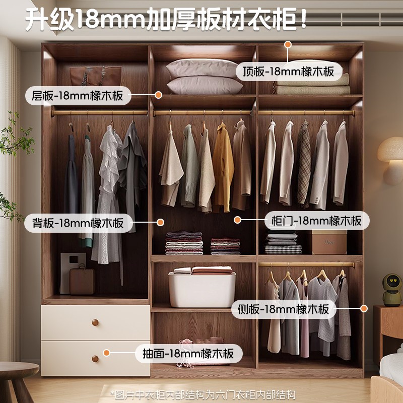 全实木儿童衣柜家用卧室多功能小户型成品组合环保橡木衣橱收纳柜