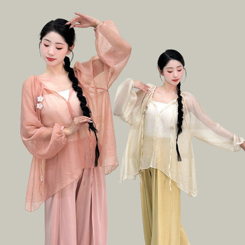 古典舞服女身韵纱衣练功服中国舞现代舞宽松训练服飘逸上衣套装女