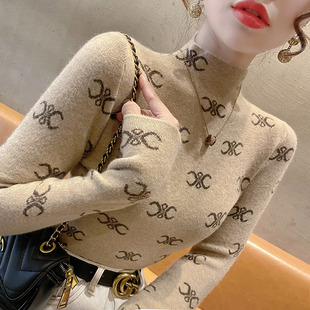 声雨竹秋季2025新款女装半高领针织衫上衣显瘦毛衣洋气女士打底衫