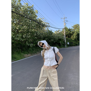 朴夏Purkyira 金智妮同款jennie白色娃娃领衬衫收腰显瘦花边上衣