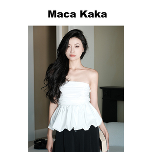 Kaka Maca 2024年春季 新款 一字肩领褶皱抹胸上衣女露肩性感内搭