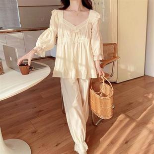 全棉 睡衣女款 春秋夏季 甜美可爱公主风宫廷家居服全棉法式 套装