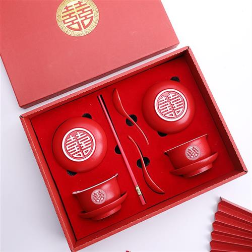 结婚敬茶杯改口茶杯碗筷套装喜杯一对敬茶碗盖碗新人婚礼婚庆用品
