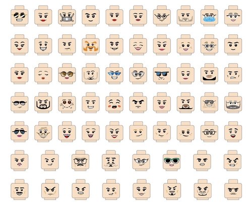 56个积木人仔表情兼容乐高3626玩具头像笑脸带眼镜印刷小颗粒头部