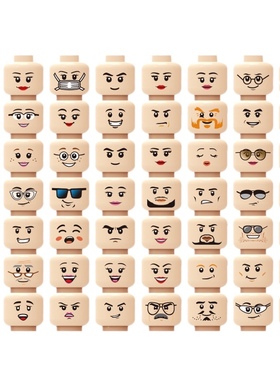 兼容乐高积木人仔头随机56个表情头部表情配件公仔头玩具3626现货