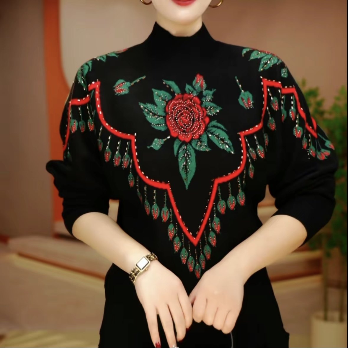 冬季时尚韩版洋气休闲潮款保暖针织衫妈妈装高档显瘦减龄长袖毛衣