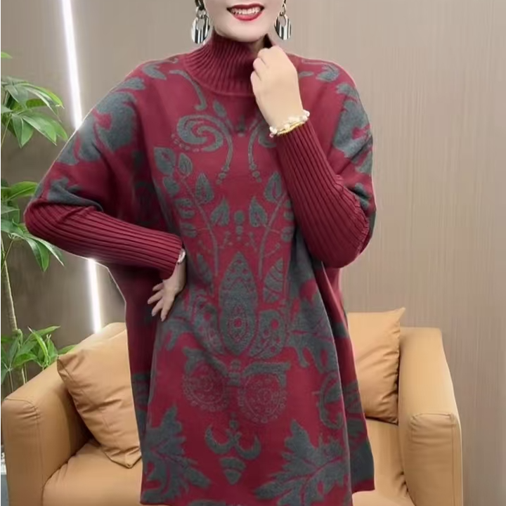 秋冬季洋气韩版宽松减龄百搭遮肉显瘦中老年妈妈装中长款针织毛衣