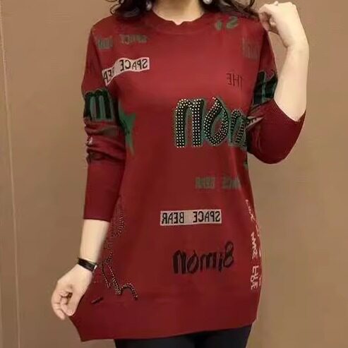 高端舒适潮流冬季百搭新款圆领时尚长袖针织衫中长款妈妈显瘦毛衣