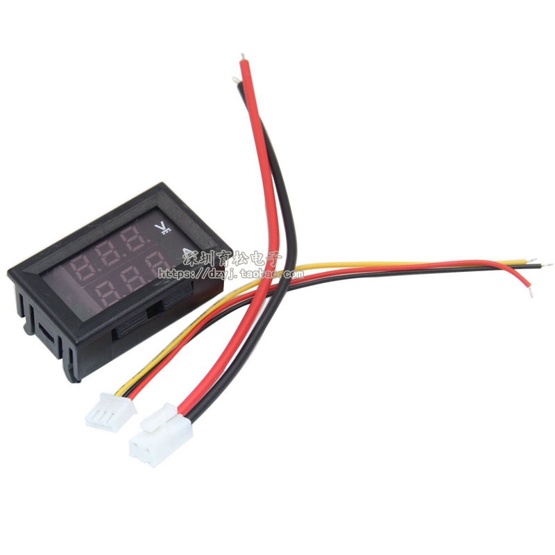 (红蓝10A)DC0-100V 1w0A LED直流双显示数字电压电流表头 带微调