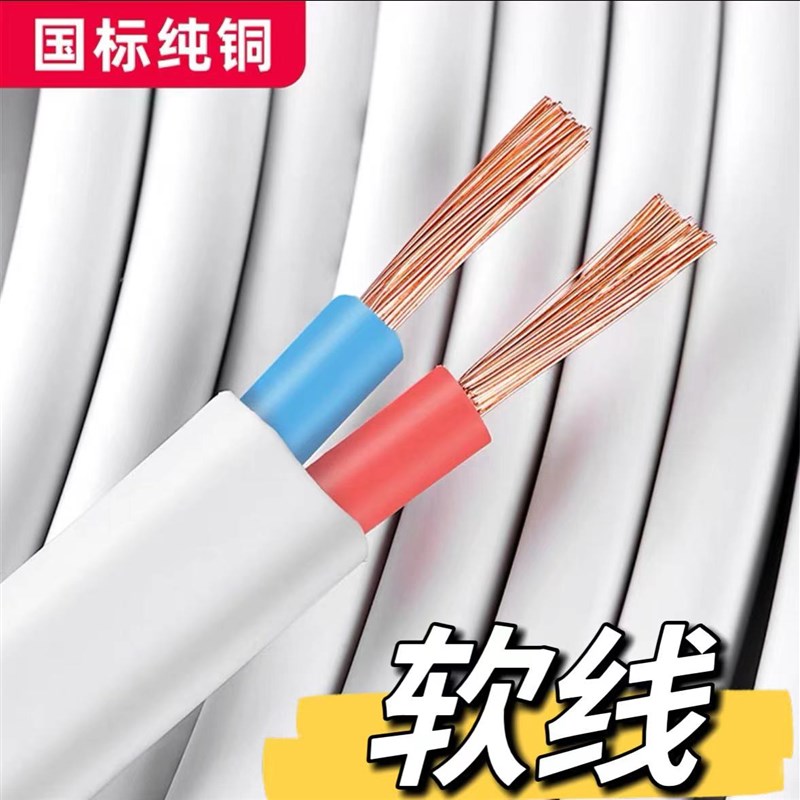 国标纯铜2芯电线i1.5/2.5/4/6平方二双芯硬铜线BVVB铜芯电源护套