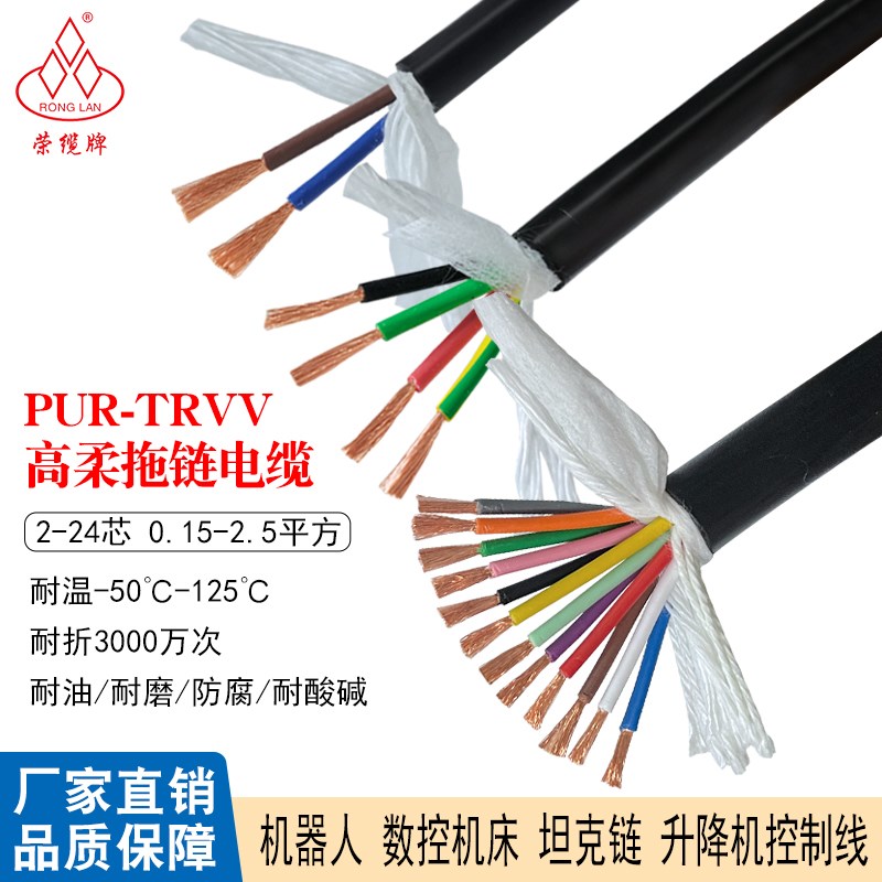 高柔性拖链电缆聚氨酯PUR-TvRVV2-24芯耐折3000万次机器人信号线