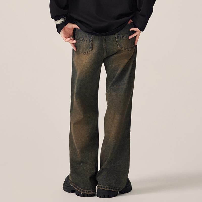 JF 黄泥染微喇牛仔裤生秋冬新款复U98KB5038古筒高街长裤子男男阔