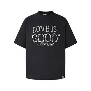 汪苏泷老白同款GOODBRAND LOVE IS GOOD珍珠标语短袖男女情侣