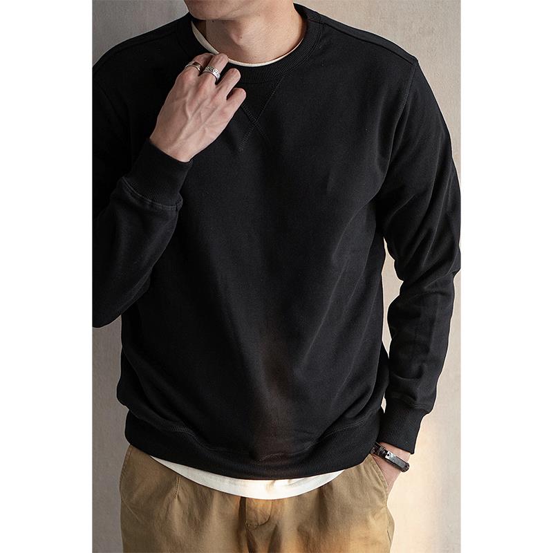 WooenRetro唔刃 360g重磅圆领卫衣黑色 新疆长绒棉 阿美咔叽复古