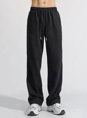 XHH 春秋季针织运动裤男美式宽松休闲黑色直筒裤百搭男生裤子夏款