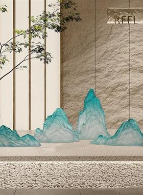 现代高档透明树脂绿色假山摆件工艺品软装饰酒店庭院客厅造景雕塑