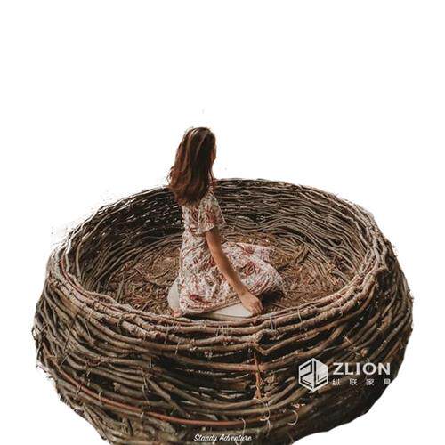 巴厘岛网红鸟巢秋千景区打卡婚纱拍摄道具创意悬挂圆形床户外吊篮